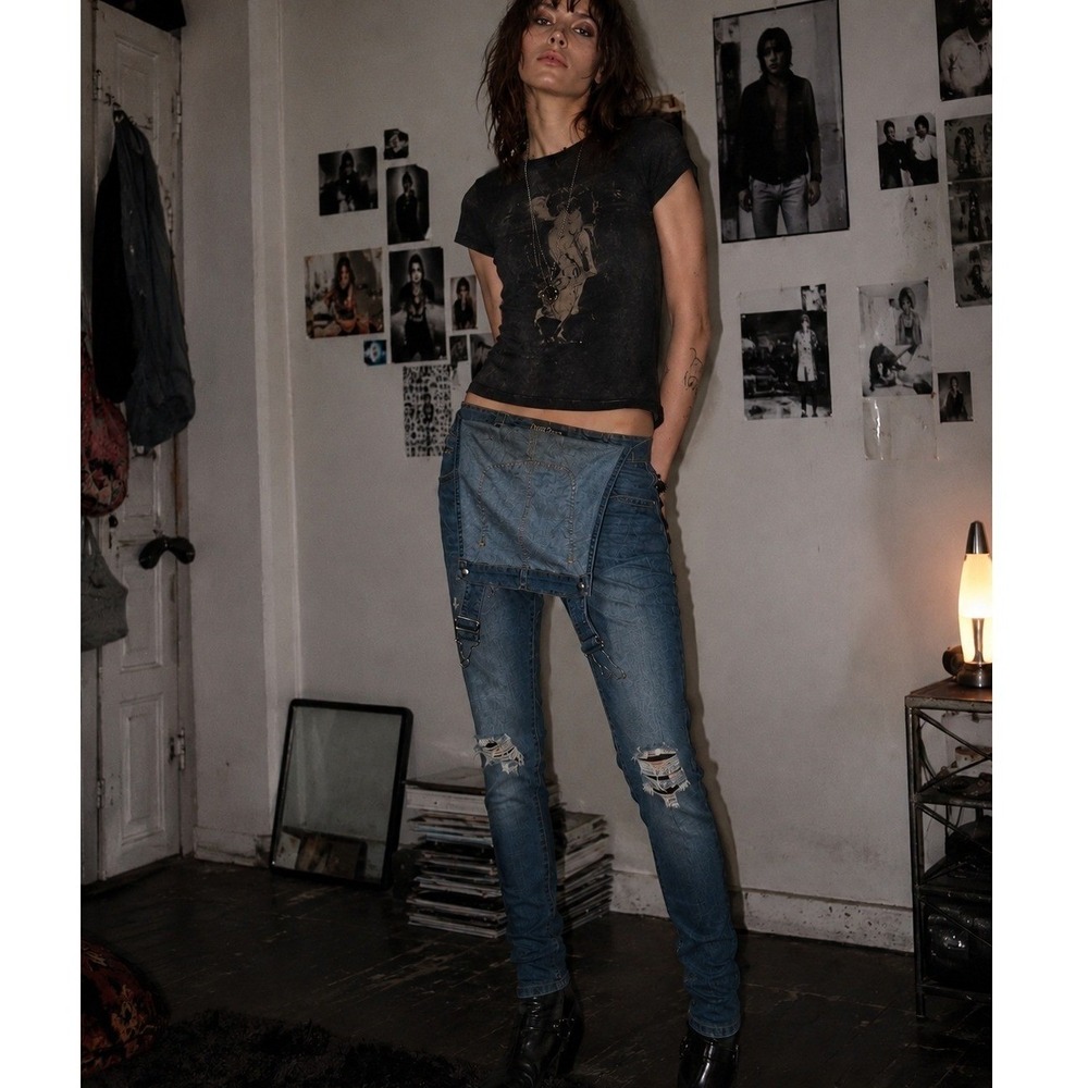 WallFlower Distressed Denim Overalls Skinny Jeansβ Medium Wash Size L